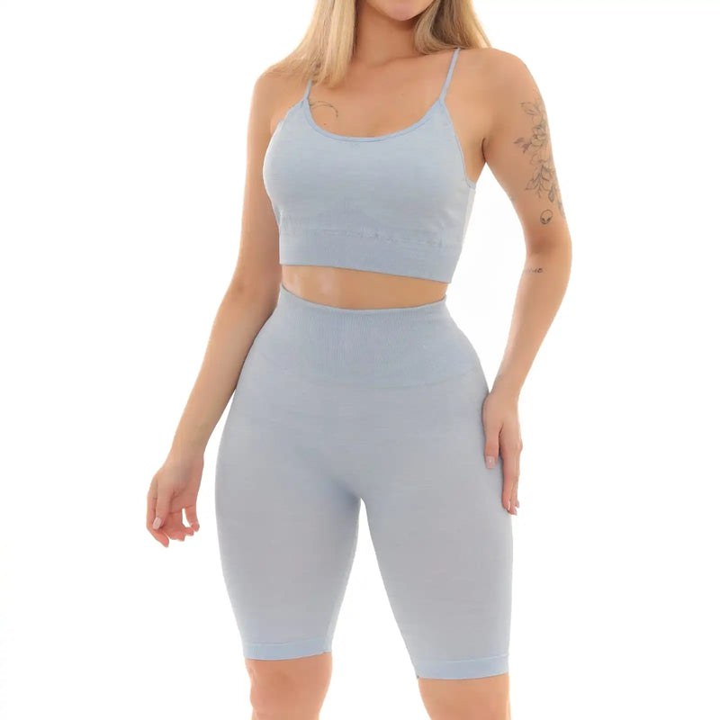 Conjunto fitness top mais bermuda levanta bum bum