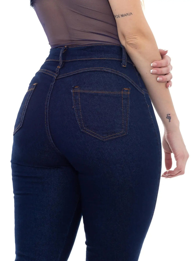 Calça feminina em jeans e elastano, skinny cintura alta Premium