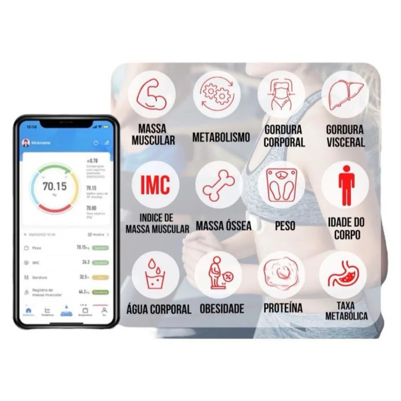 Balança de Bioimpedância digital com bluetooth