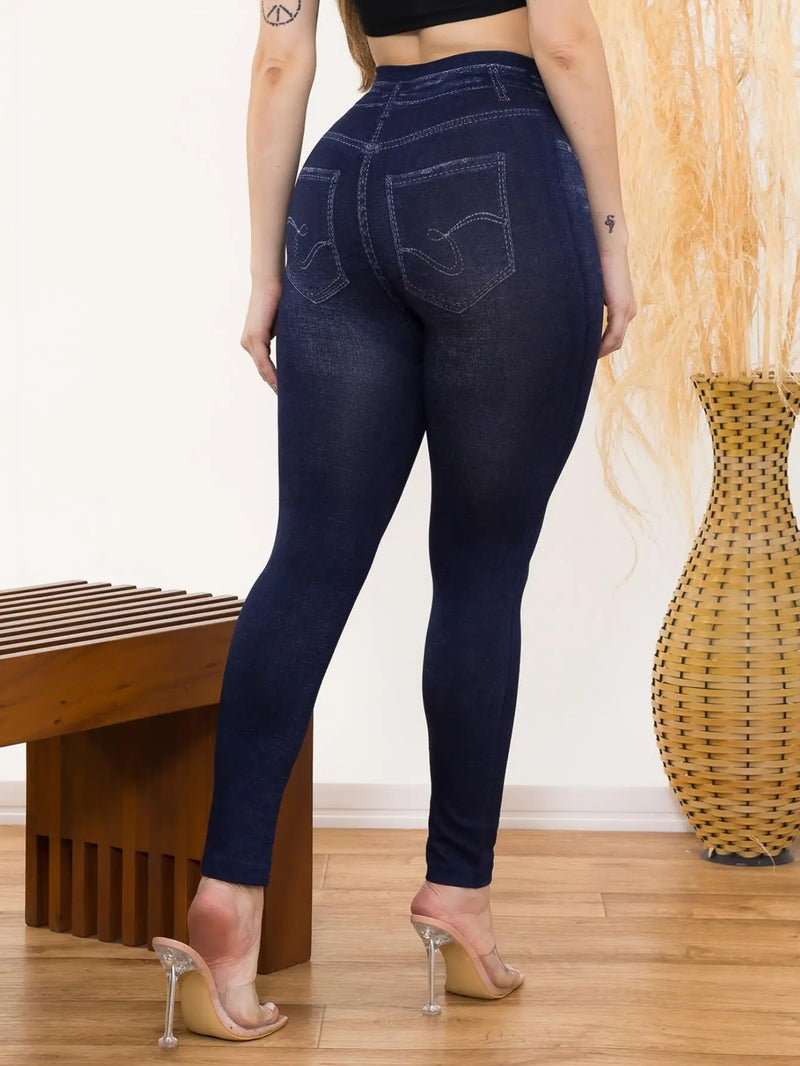 Calça feminina legging fake jeans, modelo levanta bumbum