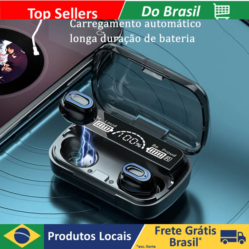 Fone de ouvido Bluetooth 5.1 M10 sem fio, stereo com pod carregador