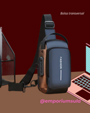 Bolsa transversal, unisex, multifuncional, trava anti-furto, com carregamento USB