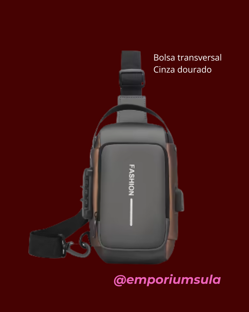 Bolsa transversal, unisex, multifuncional, trava anti-furto, com carregamento USB