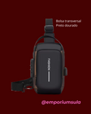 Bolsa transversal, unisex, multifuncional, trava anti-furto, com carregamento USB