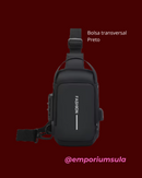 Bolsa transversal, unisex, multifuncional, trava anti-furto, com carregamento USB