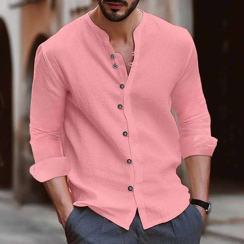 Camisa masculina em linho de algodão com mangas compridas