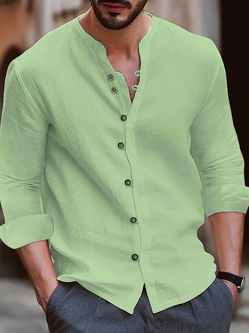 Camisa masculina em linho de algodão com mangas compridas