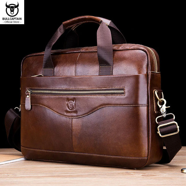Bolsa masculina tipo maleta BULLCAPTAIN em couro com alças de mão e ombro
