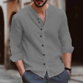Camisa masculina em linho de algodão com mangas compridas