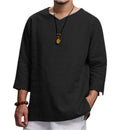 Camiseta masculina, estilo bata em algodão e linho