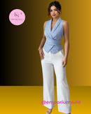 Blusa feminina sem mangas, com cinto em laço