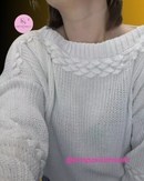 Blusa feminina em trico, manga bufante, moda blogueira, em acetato e poliester*