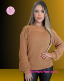 Blusa feminina em trico, manga bufante, moda blogueira, em acetato e poliester*