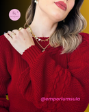 Blusa feminina em trico, manga bufante, moda blogueira, em acetato e poliester*