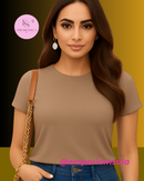 Camiseta feminina básica, 100% algodão, com estampa lisa