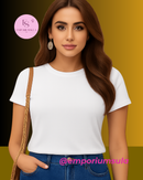 Camiseta feminina básica, 100% algodão, com estampa lisa