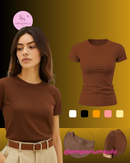 Camiseta feminina básica, 100% algodão, com estampa lisa
