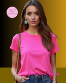 Camiseta feminina básica, 100% algodão, com estampa lisa