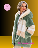 Casaco feminino, outono/inverno, em pelúcia, com capuz felpudo