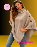 Suéter poncho com gola alta, cores solidas coleção outono/inverno