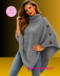 Suéter poncho com gola alta, cores solidas coleção outono/inverno