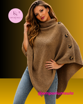Suéter poncho com gola alta, cores solidas coleção outono/inverno