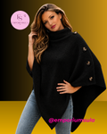 Suéter poncho com gola alta, cores solidas coleção outono/inverno