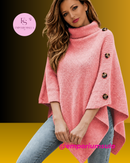 Suéter poncho com gola alta, cores solidas coleção outono/inverno