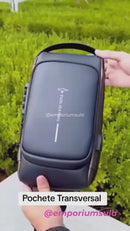 Bolsa transversal, unisex, multifuncional, trava anti-furto, com carregamento USB