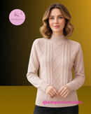 Suéter feminino em tricô, gola alta outono/inverno