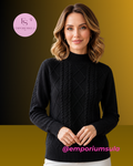 Suéter feminino em tricô, gola alta outono/inverno