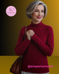 Suéter feminino em tricô, gola alta outono/inverno