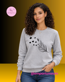 Moletom feminino, casual, gola redonda, estampado